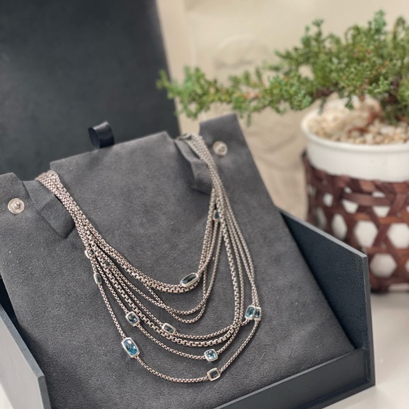 David Yurman Confetti London Blue Topaz in sterling silver w original box + bag